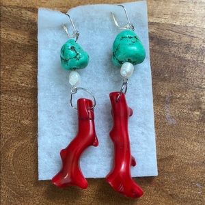 Turquoise and coral earrings
